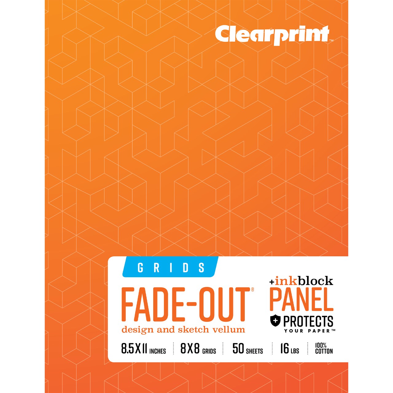 Clearprint 1000H 100% Cotton Design Vellum Field Book with "Ink Block" Panel and Fade-Out Grid, 16 lb. / 60 GSM, 50 Sheets/Book